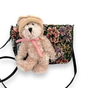 Vintage Boyd’s Bear Upcycled Tapestry Floral Crossbody Purse